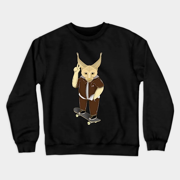 skateboarder caracal cat Crewneck Sweatshirt by dwalikur